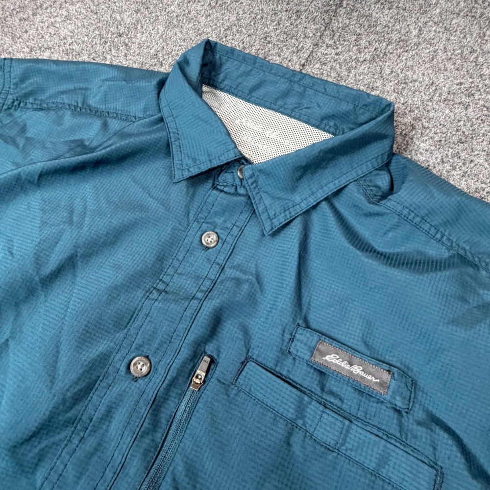 Eddie Bauer Mens XXL Blue Ripstop Short Sleeve Ventilated Fishing Hiking‎ Shirt